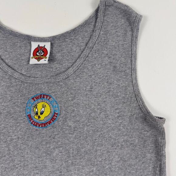 Y2K Tweety Bird Warner Bros Looney Tunes Vintage Grey Ribbed Tank Size Small - Picture 2 of 6